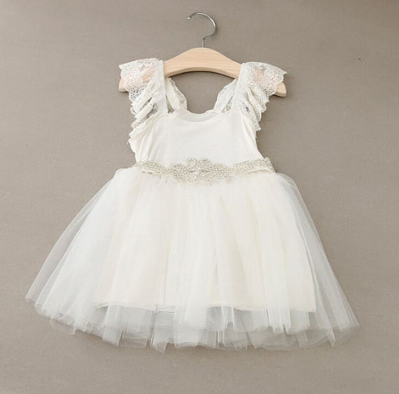 Mariage - Couture and Elegant Lace and Rhinestone Tulle Dress - flower girl dress, girls tulle dress, girls lace dress, wedding, pageants