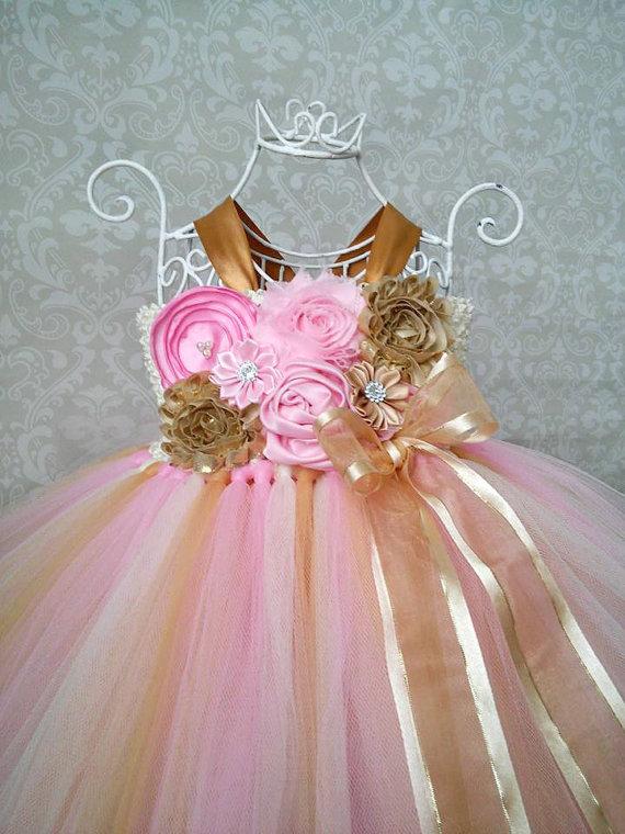 Свадьба - Pink and Gold Birthday Tutu Dress, Pink and Gold 1st Birthday Dress, Pink and Gold Flower Girl Dress