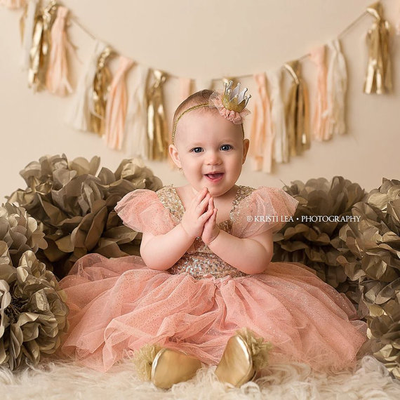 Mariage - Flower Girl Dress, Pink and Gold Flower Girl Dress, Blush Flower Girl Dress, Baby Girl Party Dress, Pink and Gold Sequin Princess Dress