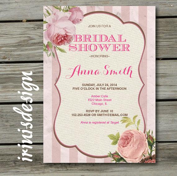 Mariage - French Rose Peony Pink Baby/Bridal Wedding Shower Rustic invitation 