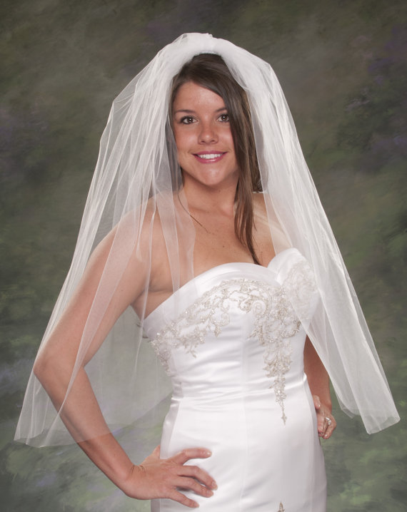 Свадьба - Light Ivory Bridal Veils Plain Cut Elbow Length Bridal Veils 34 Inch Long Veils 108 Wide White Bridal Traditional Wedding Veils