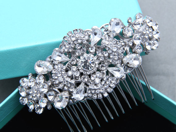 Hochzeit - Bridal Hair Comb, Wedding Hair Comb, Rhombus Rhinestone Crystal Hair Comb, Rhombus Vintage Style Hair Comb, Alligator Clip, Barrette Clip