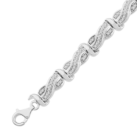 زفاف - 1 CT. T.W. Diamond Bracelet, Sterling Silver or White Gold Bracelet, Bridal Jewelry