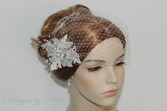 Hochzeit - NEW - Bridal  White Lace Rhinestone Crystal Pearls  Fascinator, Wedding Head Piece, Lace Fascinator, Bridal Hair Accessories.Vintage