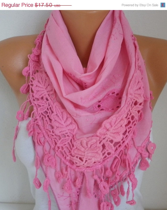 Wedding - Pink Embroidered Floral Scarf Cotton Scarf Cowl Bridesmaid Gift Bridal Gift Ideas For Her Women Fashion Accessories best selling item