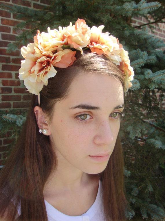 Cream Ombre Floral Crown Headband Silk Flower Wreath Wedding Bridal