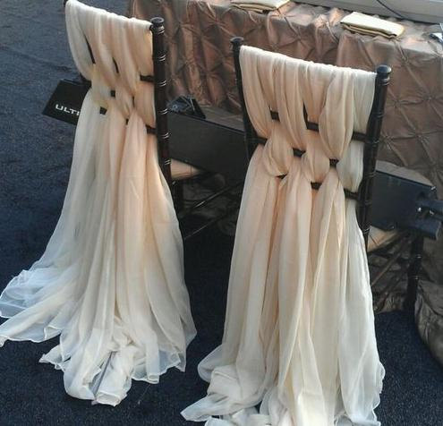 Свадьба - Weaved Chiffon Chair Covers Chiffon Chair Sash Wedding Chair Covers Bride and Groom Chairs  (Available for Rent)