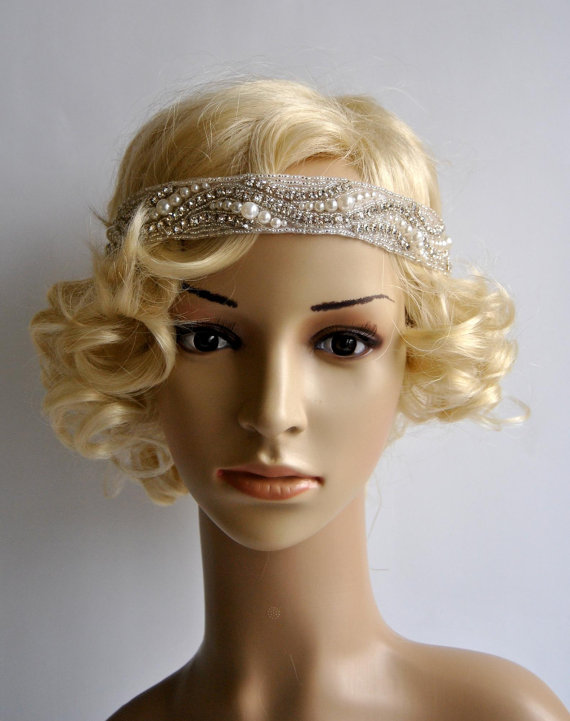 Wedding - Rhinestone Pearls Headband, Wedding Crystal  Bridal bridesmaid Headband, Wedding Headpiece, Halo Bridal Headpiece, 1920s Flapper headband