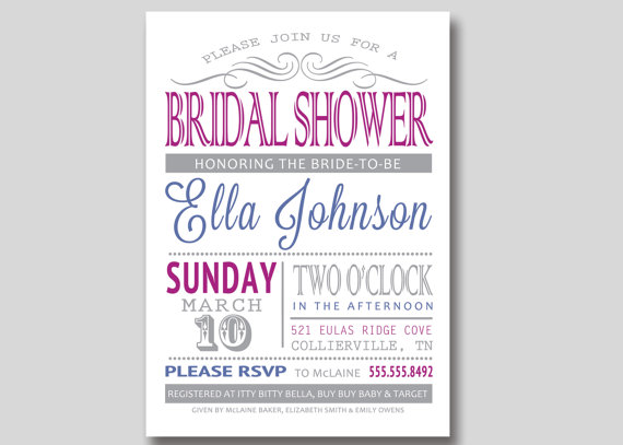 Hochzeit - Typography Bridal Wedding Shower Invitation - Custom DIY Printable