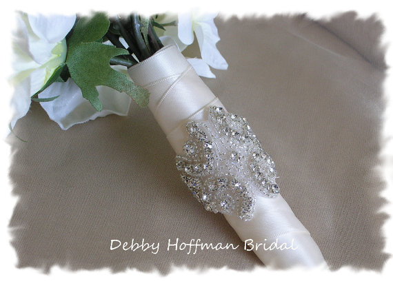 زفاف - Bridal Bouquet Wrap, Beaded Rhinestone Crystal Bouquet Wrap, Jeweled Wedding Bouquet Cuff,  No. 1171BW,  Rhinestone Wedding Bouquet Jewelry