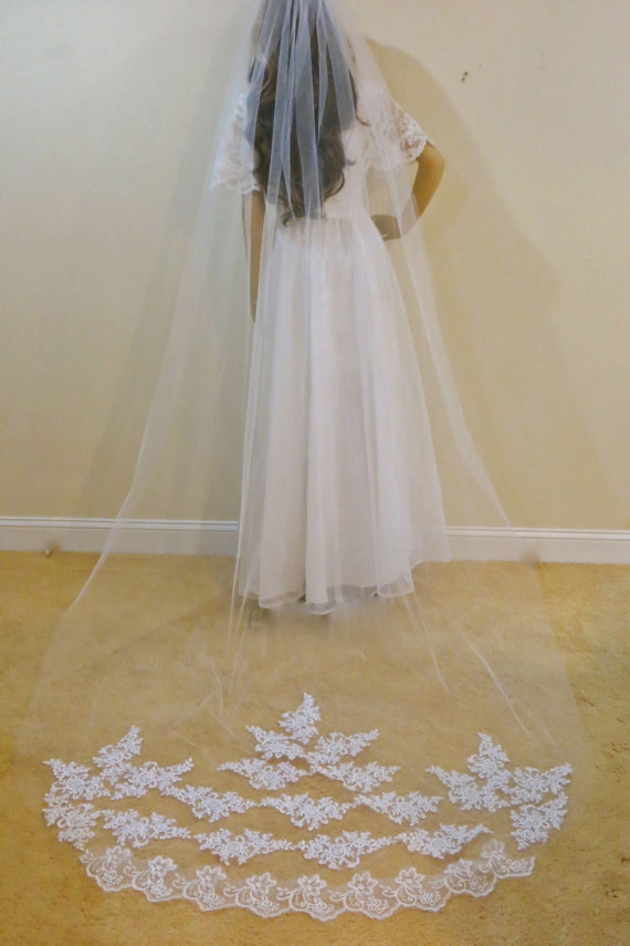 Hochzeit - Cathedral Length Veil, Lace Mantilla Veil, Lace Wedding Veil, Lace Bridal Veil, Ivory Wedding Veil, White Bridal Veil, White Wedding Veil