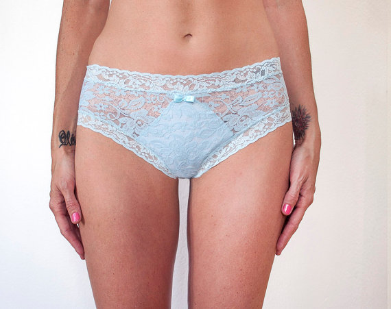 زفاف - Baby Blue. Decadent Sheer Lace Panties. Delicate Ultra Feminine Lingerie