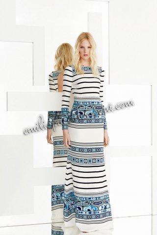 زفاف - 2015 Emilio Pucci Long Dress Blue White Lines Printed