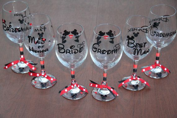 Hochzeit - Disney Mickey And Minnie Wedding Wine Glass Set (6)