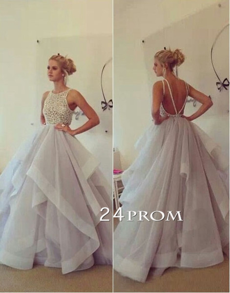 زفاف - Custom Made Round neckline Tulle Ruffled Long Prom Dress, Formal Dress - 24prom