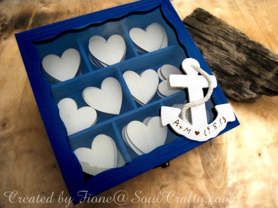 Свадьба - Personalized Beach Wedding 50 Wooden Hearts Guestbook Alternatives for Wedding Guest's Cards Advice or Advise Box Jewelry Box Gift Box