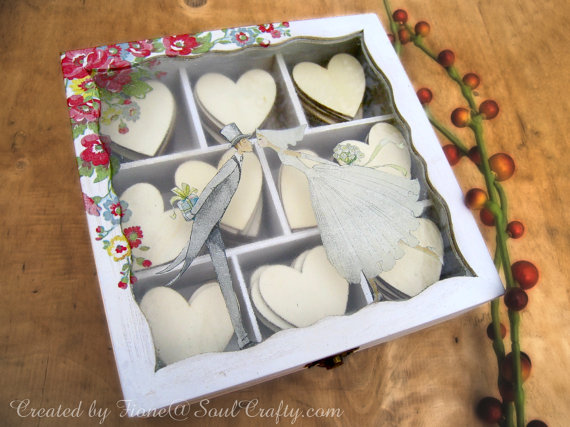 زفاف - Personalized Cottage Chic Wedding 50 Wooden Heart Guestbook Alternatives for Wedding Guest's Cards Advice or Advise Box Jewelry Box Gift Box