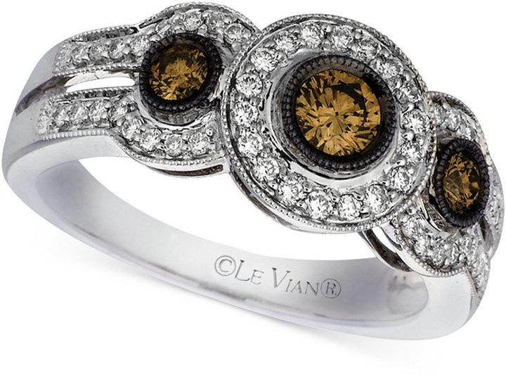 زفاف - Le Vian Chocolate and White Diamond Three-Stone Ring (3/4 ct. t.w.) in 14k White Gold