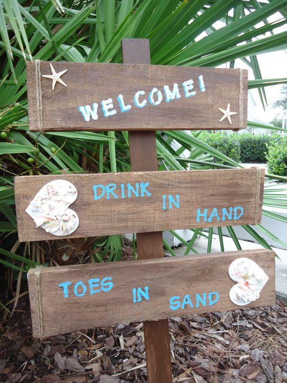 Hochzeit - BEACH WEDDING Directional Sign W/ Seashells