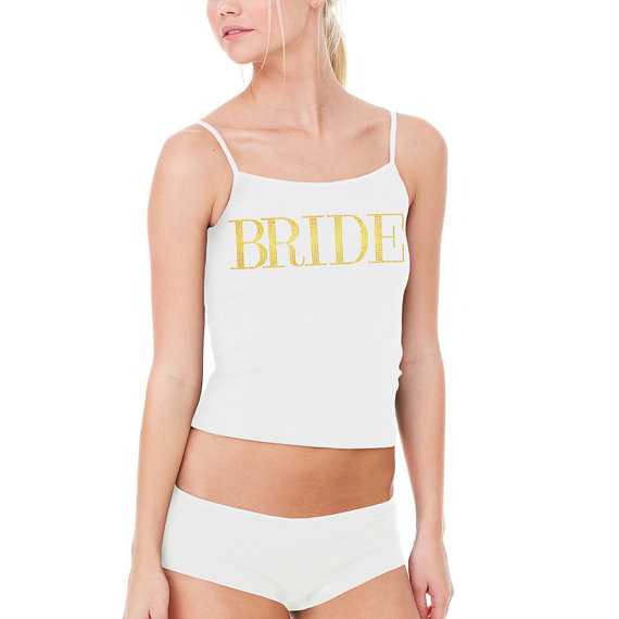 زفاف - Bride Gift - Bride Gold Cami & Cheeky Panty Sleep Set, Bridal Sleepwear, Lingerie Shower, Bachelorette Party Gift, Gold Wedding, Gold