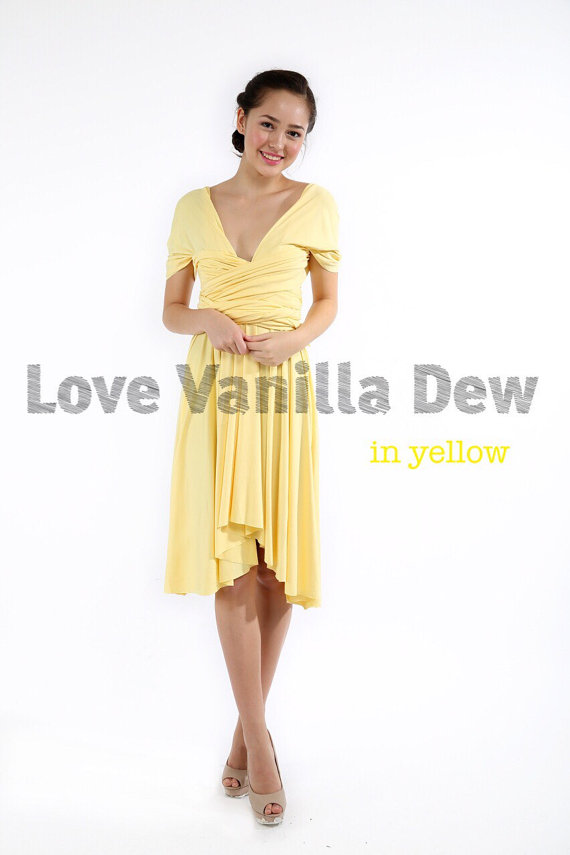Hochzeit - Bridesmaid Dress Infinity Dress Lemon Yellow Knee Length Wrap Convertible Dress Wedding Dress
