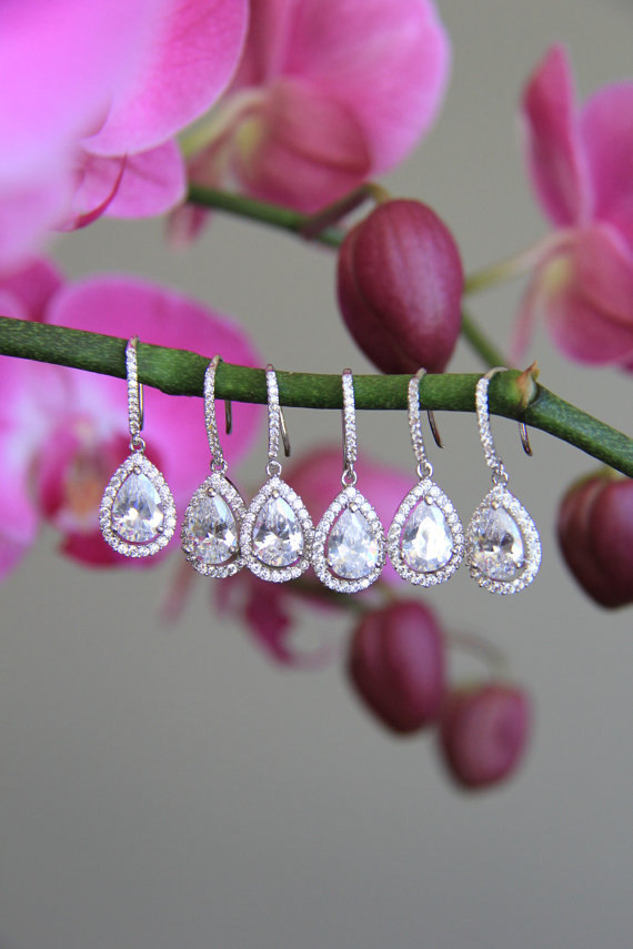 Hochzeit - Set of 3 - 9 bridesmaid earrings, cz earrings, wedding jewelry, bridal jewelry, wedding earrings, bridal earrings, bridesmaid earrings