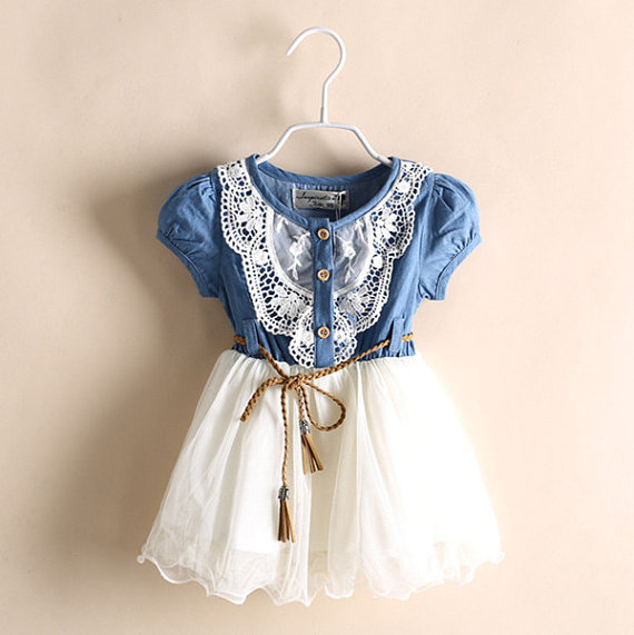 Denim And Lace Dress Cowgirl Dress Country Wedding Flower Girl Dress