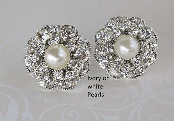 زفاف - Wedding earrings Pearl Bridal Jewelry bridesmaids earrings post Ivory Pearl Stud earring silver and crystal Bridesmaids Gifts
