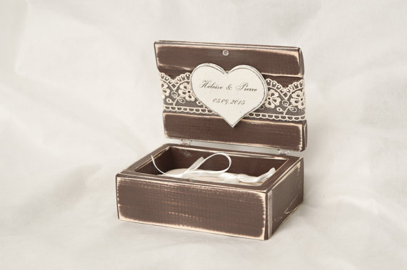 Wedding - Ring Box Ring Bearer Pillow Ring Bearer Box Ring Box Wedding Ring Box Rustic Lace Proposal Ring Box Linen Pillow Wooden Engagement Ring