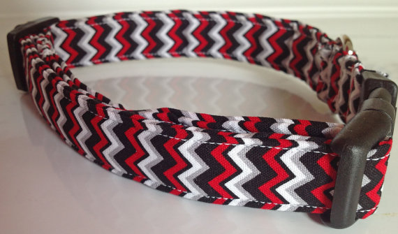 Wedding - Chevron Dog and Cat Collar with Red, White, Black and Gray