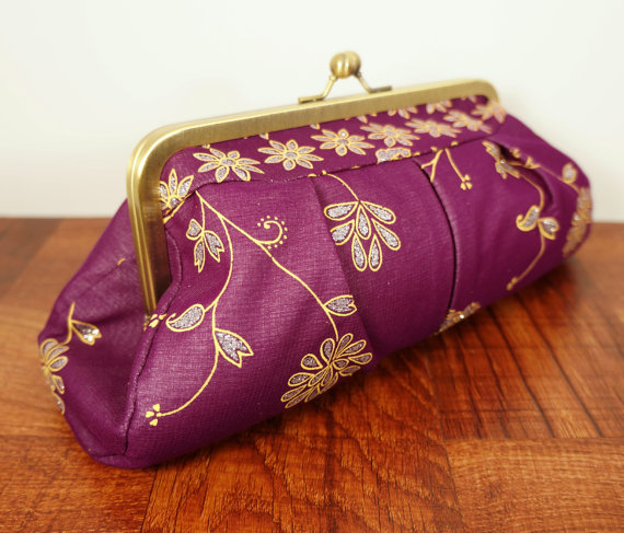 زفاف - Violet clutch purse, gold and purple clutch, Indian wedding, sari clutch