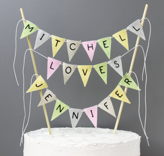 زفاف - Personalized Wedding Cake Topper, Vintage Inspired Custom Anniversary Cake Bunting Banner, Pastel Engagement Cake Centerpiece, Pink Yellow