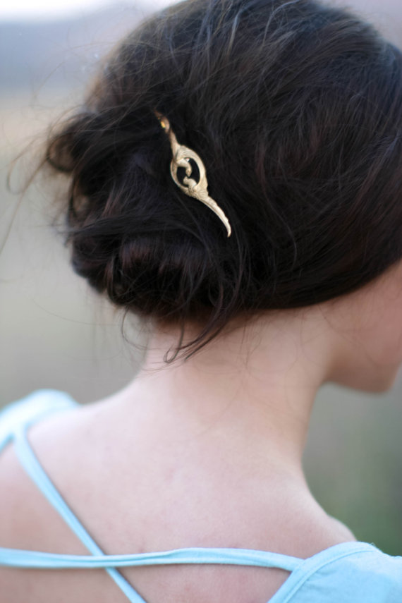 Wedding - Woodland Gold Hair Pin Joined Pheasants Bobby Pin Pheasant Hair Clip Bird Hair Pin Hair Accessories