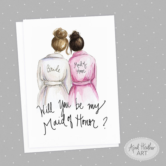 Mariage - Maid of Honor PDF Download Brunette Bride, Dark Brunette Bun Will you be my Maid of Honor PDF printable card