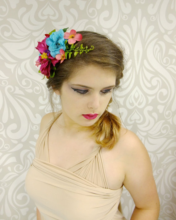 Mariage - Rainbow Bridal Flower Crown, Boho Flower Crown, Bridal Hair Accessory, Tropical Flower Crown, Summer Wedding, Spring Wedding, Lights Up