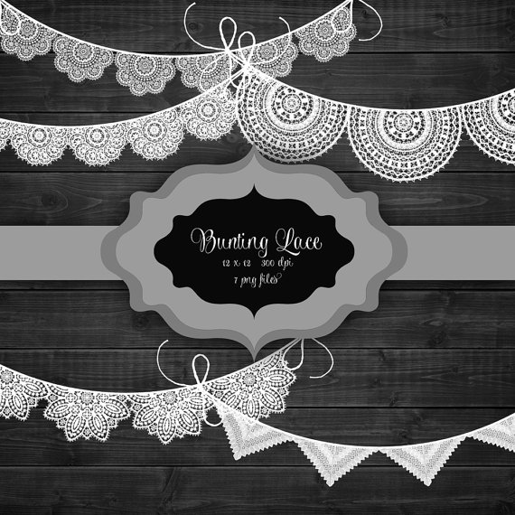 زفاف - LACE Banner Digital ClipArt -authentic lace doily bunting garland transpent background for scrapbooking, wedding invitations-Commercial Use