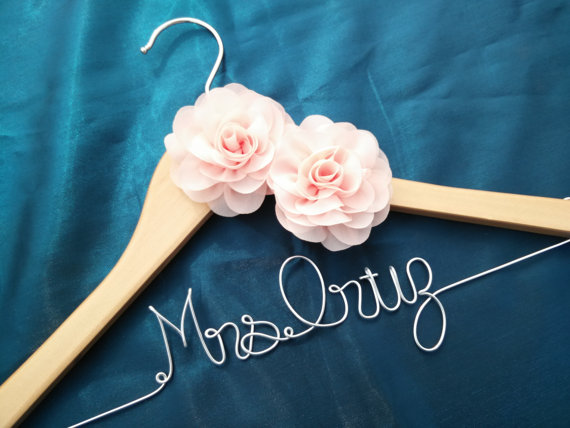 Mariage - Flower hanger Personalized Wedding Hanger, bridesmaid gifts, name hanger, brides hanger bride gift,bride hanger for wedding dress