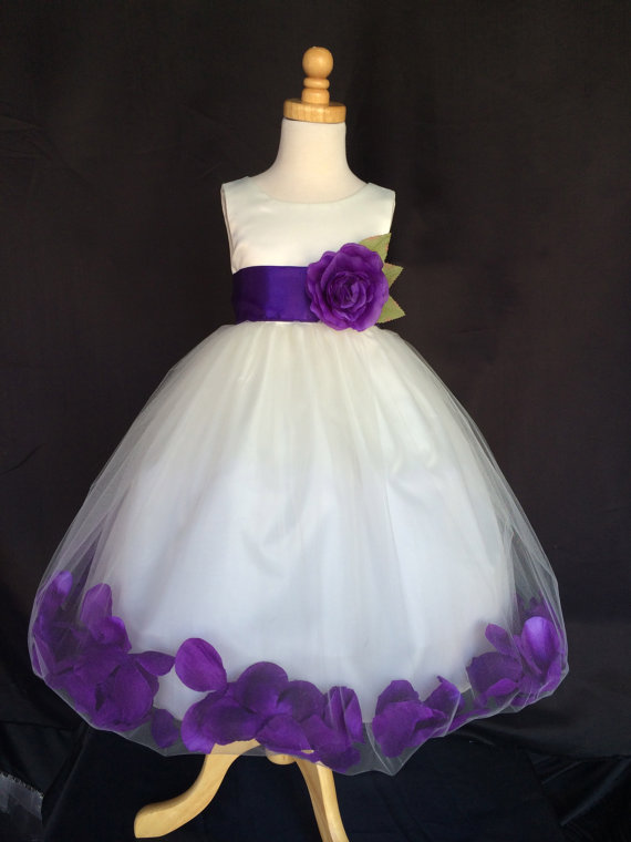 Mariage - Ivory Wedding Bridal Bridesmaids Petal Tulle Flower Girl Dresses  2 4 6 8 10 12 14