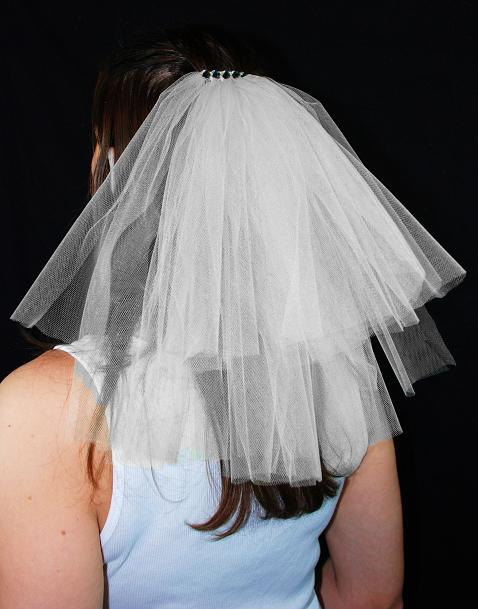 Hochzeit - 2-Tier Wedding or Bachelorette Party Veil Clip With Rhinestone Top