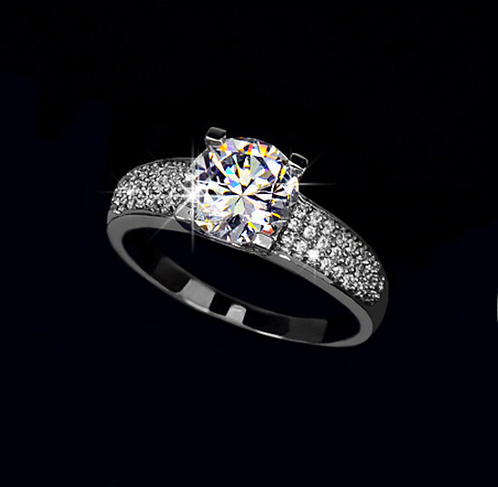 زفاف - 2ct Round Cut Cubic Zirconia 3 Row Micro Pave Engagement Ring 18K Gold Plated Wedding Band Diamond Gift for Her Prom Evening,  AR0010B