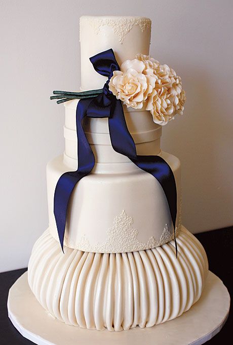 Wedding - Ivory Lace Wedding Cake With Ribbon