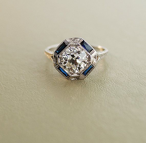Свадьба - Antique Engagement Ring - 18k White Gold With 2 Ct European Cut Diamond