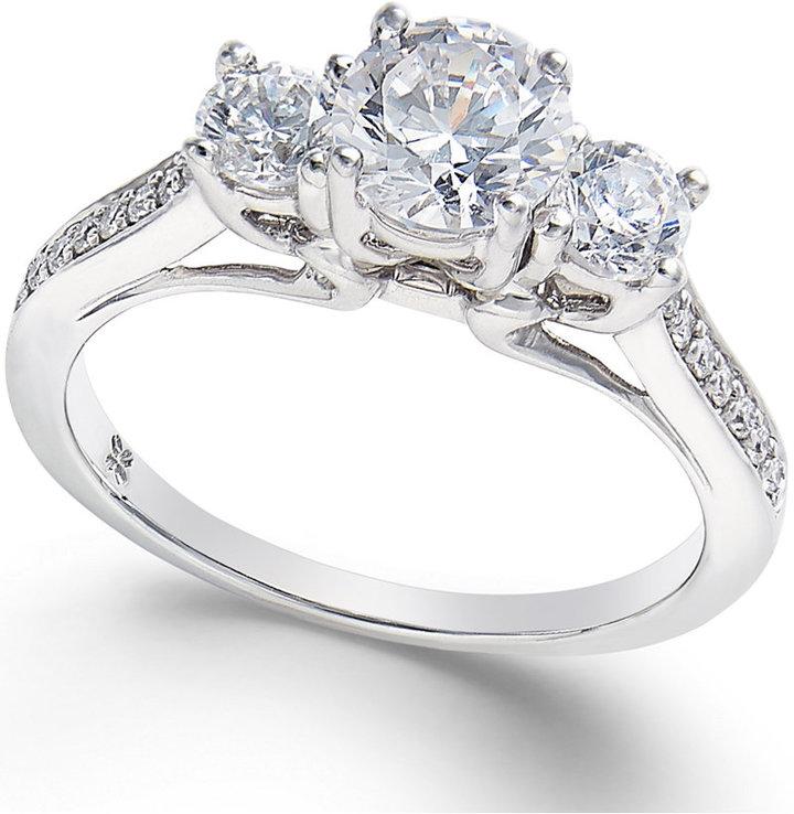 Hochzeit - Diamond 3-Stone Engagement Ring (1-1/10 ct. t.w.) in 18k White Gold