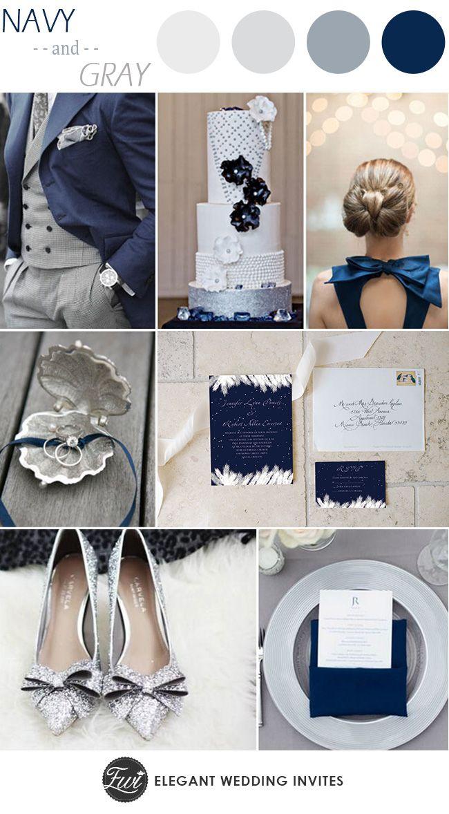 Hochzeit - Addorable Navy Blue Snow Winter Wedding Invitation EWI367