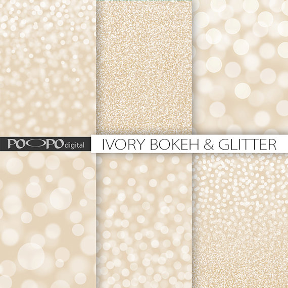 Hochzeit - Ivory glitter bokeh digital paper beige white tan cream background textures sparkle pearl glamour wedding invitation card party supplies