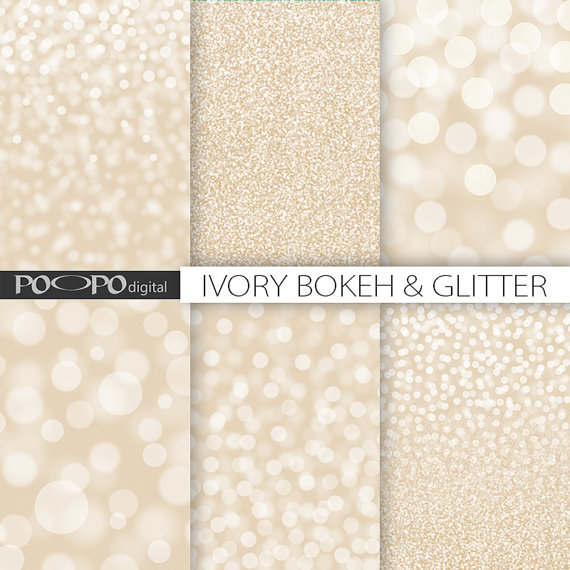 Wedding - Ivory glitter bokeh digital paper beige white tan cream background textures sparkle pearl glamour wedding invitation card party supplies