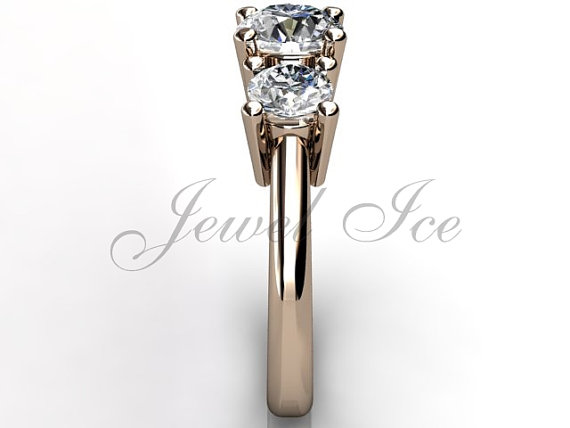 Свадьба - 14k rose gold three stone engagement ring, bridal ring, wedding ring ER-1069-3