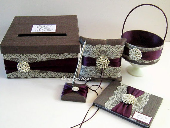Свадьба - Wedding Card Box Set, Ring Pillow/Flower Girl Basket and Guest Book- Custom made