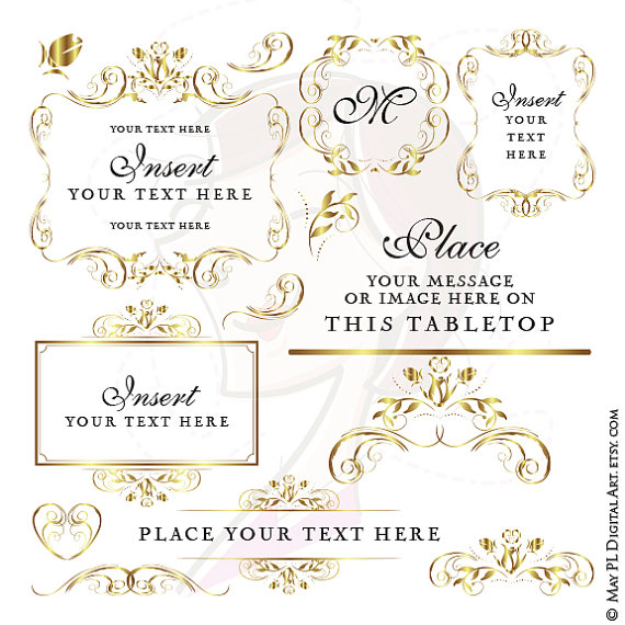 Hochzeit - Gold Frame Wedding Digital Clipart DIY Program Invitation Craft Cards Vintage Graphics Scrapbooking Cardmaking Supply Instant Download 10607