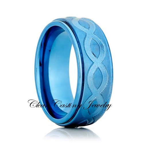 Wedding - Blue Titanium Wedding Band,Titanium Wedding Ring,Brushed Polish,Infinity Band,Blue Titanium,Anniversary Ring,Engagement Band,Comfort Fit,8mm